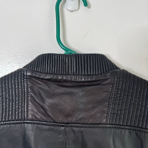 MNG SUIT MANGO 100% Genuine Sheep Leather Bomber Jacket Exposed Silver Zippers S - Picture 12 of 16